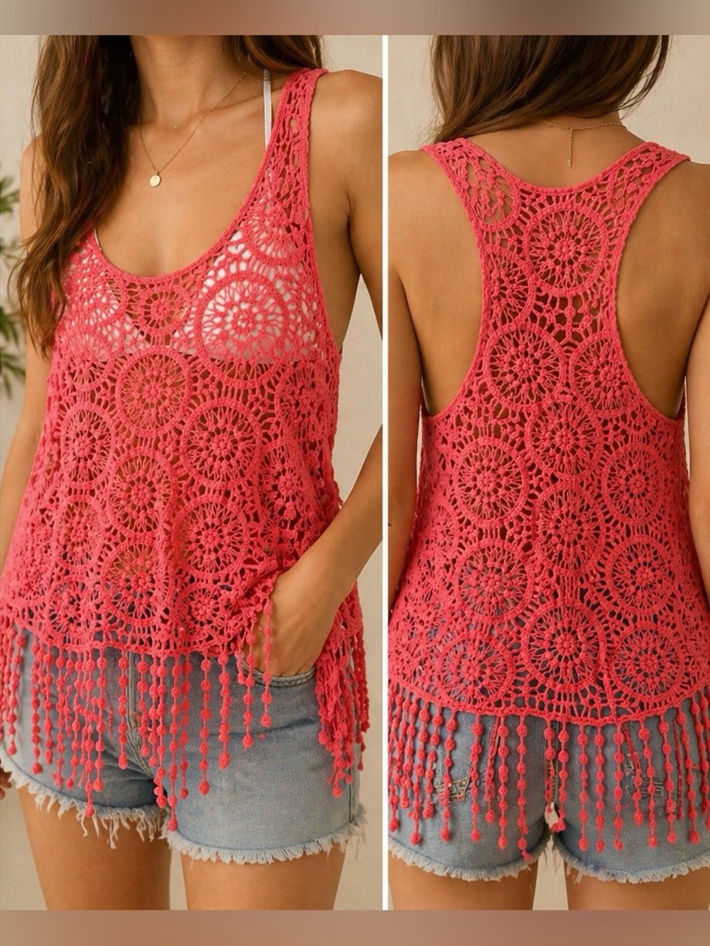 (2 piece) Boho Crochet Swim Cover Up Set | Festival Beach Layering | Summer Wear